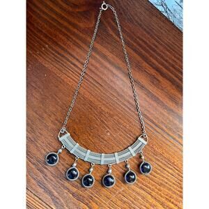 Vintage purple glass drop dangle beads metal mesh bar necklace India tribal boho